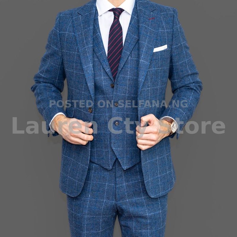 Original Men's Senator Wear 3-Piece Navy Blue Embroidered Cashmere - Brand New
