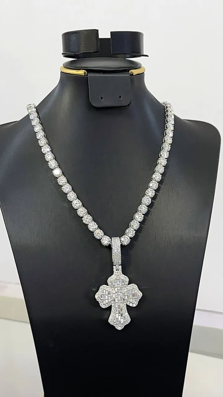 NEW VVS Moissanite Cross Pendant & Tennis Necklace | Luxury Diamond Jewelry 💎