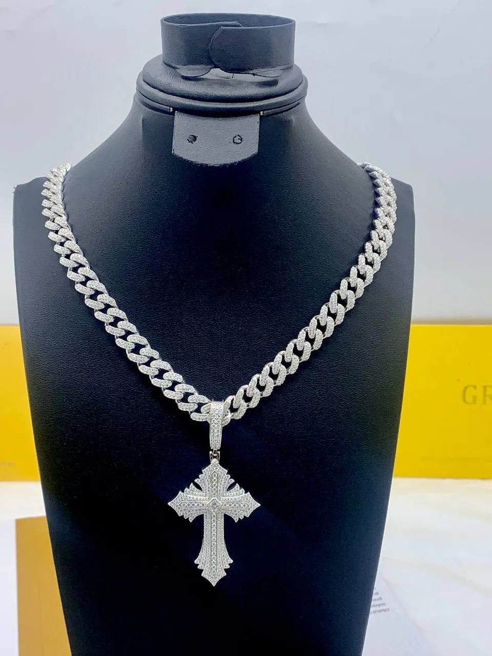 VVS Moissanite Diamond Cross Pendant & Cuban Chain Bracelet Combo – Diamond Tested Luxury Set
