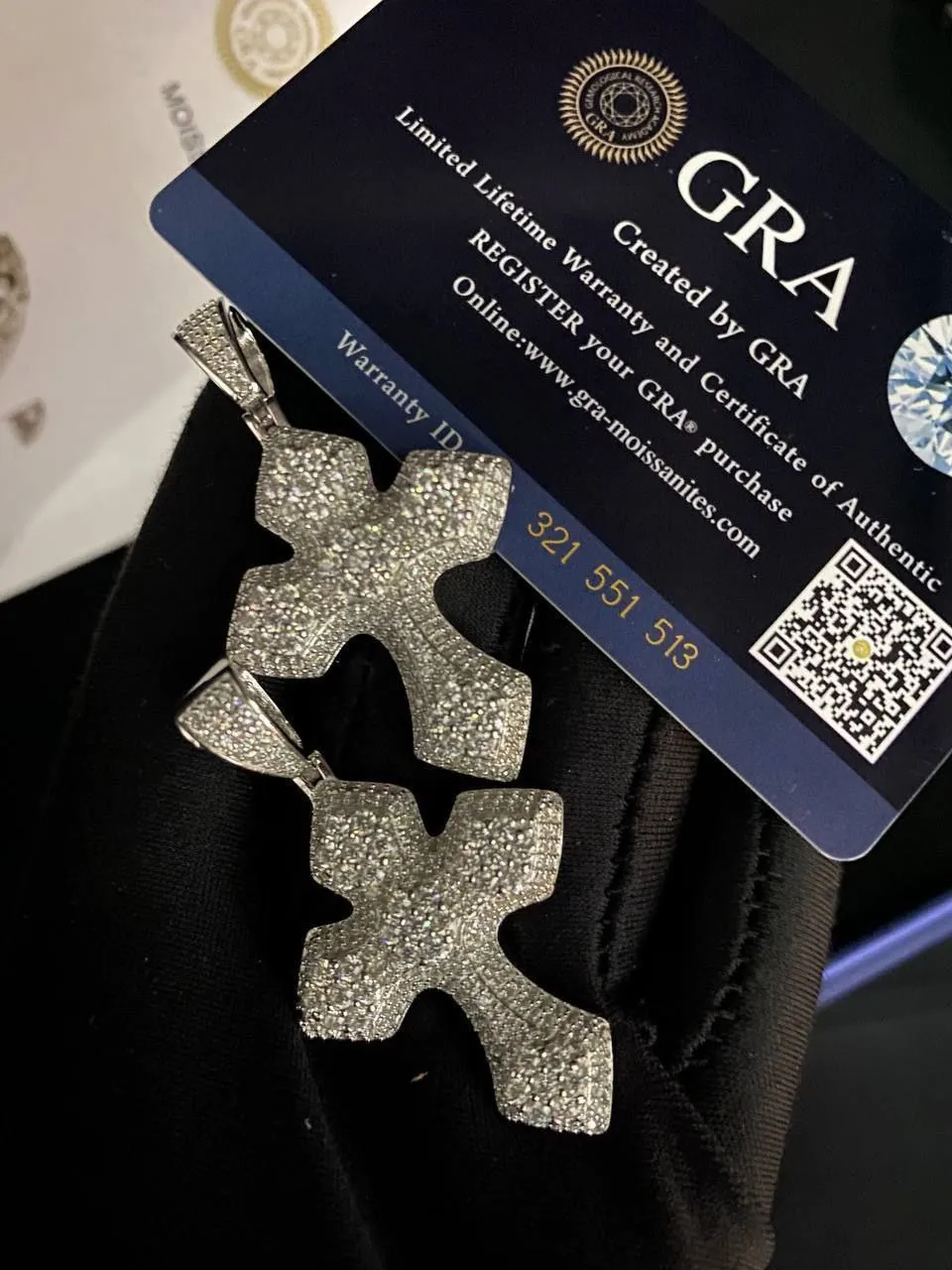 VVS Moissanite Diamond Neckchain with Bitcoin & Cross Pendants – 925 Sterling Silver, Diamond Tested