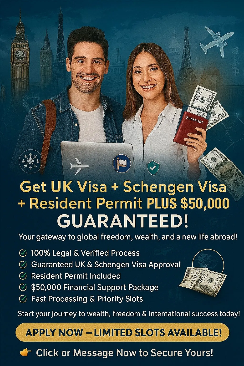 🌍 Get UK Visa + Schengen Visa + Resident Permit PLUS $50,000 GUARANTEED